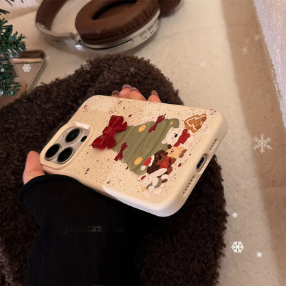 Cute Christmas Tree Phone Cases for iPhone 16 15 14 Pro Max 13 12 11 Vintage Santa Soft Matte Shockproof Cover