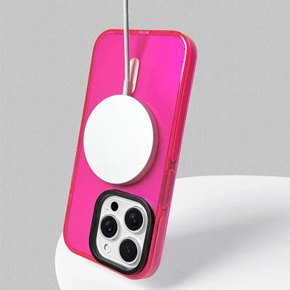 Transparent Neon Color MagSafe Phone Case for iPhone 15 16 Pro Max 15pro 13 14 12 11Wireless Charging Soft Silicone Bumper Cover
