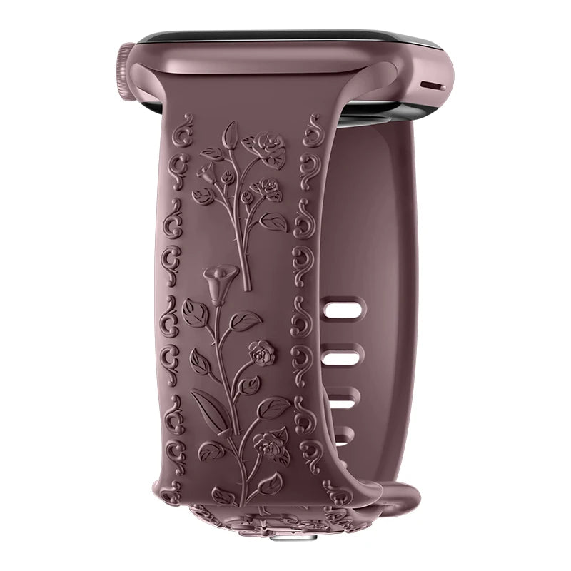 Flower Engraved Strap For Apple Watch Band 44mm 45mm 41mm 40mm 49mm 46mm 42mm Bracelet iwatch Series 11 10 SE 9 8 7 6 5 Ultra 2