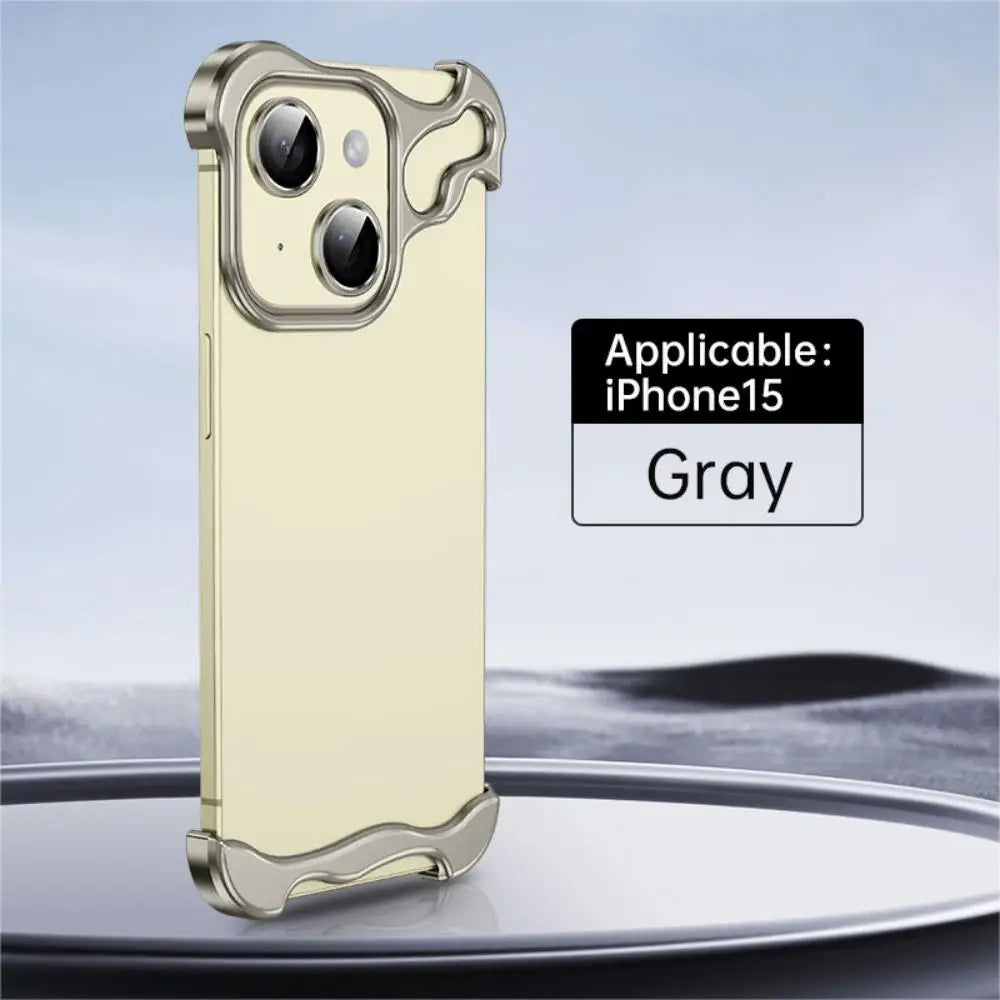 Luxury Alien Titanium Alloy Bumper Phone Case For iPhone 15 13 12 14 Pro Max 15Plus Metal Lens Film Protection Corner Pads Cover