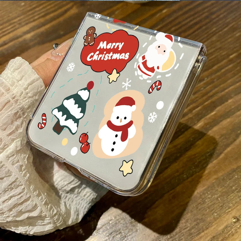 Christmas Pattern Clear Phone Case For Motorola Razr 50 40 Ultra Razr40 Razr50 Shockproof Bumper Transparent Folding Hard Cover