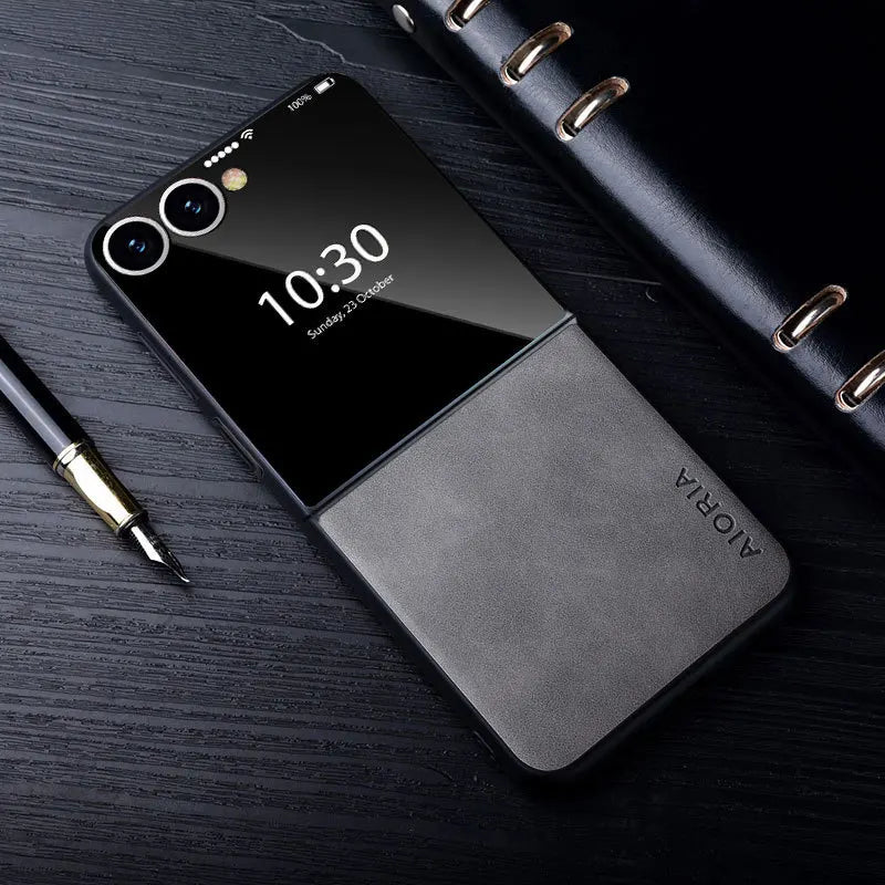 Luxury PU Leather Phone Case For Samsung Galaxy Z Flip Fold 7 Fe 6 5 4 3 Classic Lambskin Texture Shockproof Silicone Back Cover