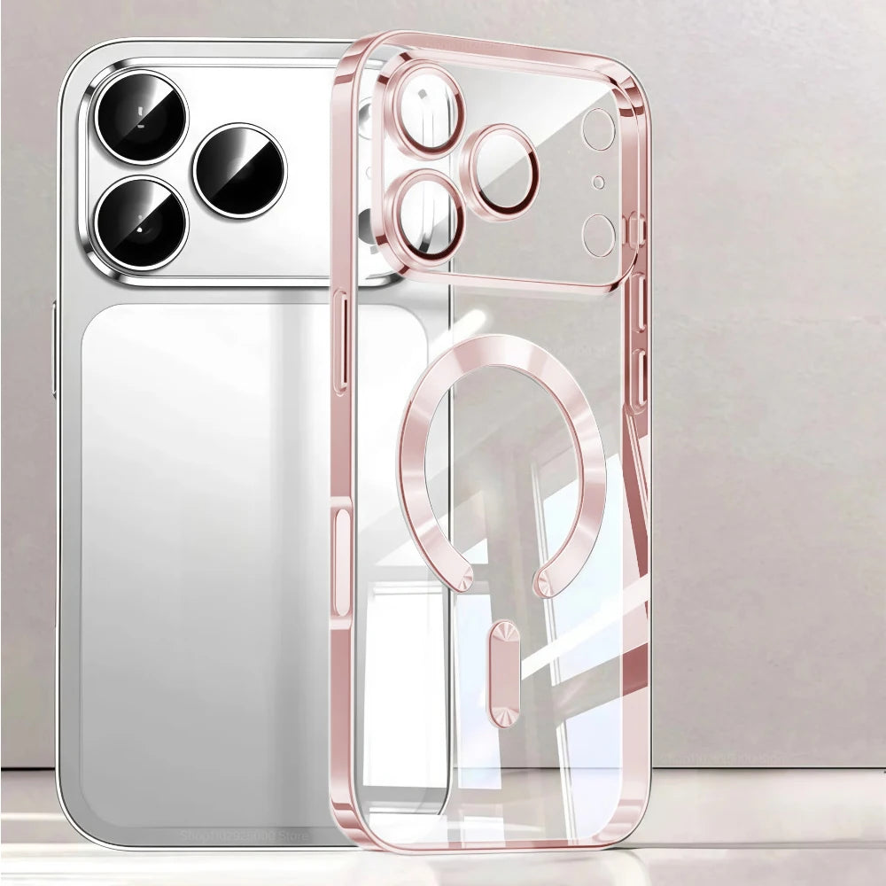 Luxury For Magsafe Magnetic Plating Phone Case For iPhone 17 Air Pro Max 17Pro Bumper Case For iPhone17 Pro Max Clear Back Cover