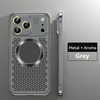 Aroma Metal Phone Case For iPhone 17 16 15 14 13 12 Pro Max Aluminum Alloy Heat Dissipation Anti-fall Lens Protect Magnetic Case