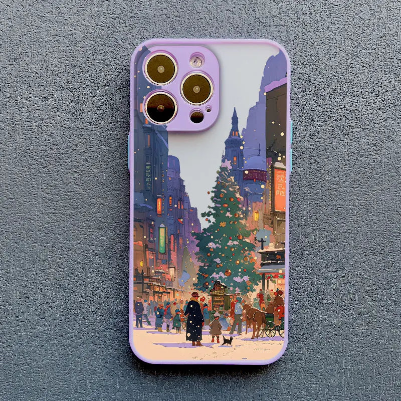 Ins Cartoon Christmas Style Phone Case For iPhone 17 16 Pro Max 15 14 13 12 11 Pro Max XR XS X 16 Plus Streetscape Phone Covers