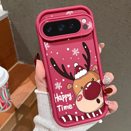 For Google Pixel 9 Pro XL Case Shockproof Bumper Soft TPU Silicone Cartoon Elk Christmas Cover For Google Pixel 9 8 7 Pro 8A 7A