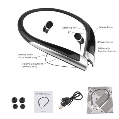 HBS-1100 Stereo Bluetooth Headphone Binaural Hand-free Neckband Earphones Fashion Mini Wireless Headset Binaural Universal