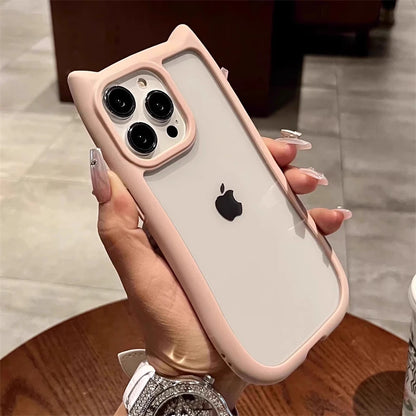 Cute 3D Cat Ear Kawaii Transparent Case For iPhone 16 15 14 13 12 Pro 11 Max Candy Color Shockproof Acrylic Clear Hard Cover