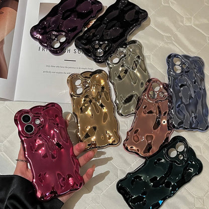 Luxury Curved Waves 3D Bubble Plating Phone Case For iPhone 17 Air 16 15 Plus 14 13 12 Pro Max 11 Shockproof Soft Glossy Cover