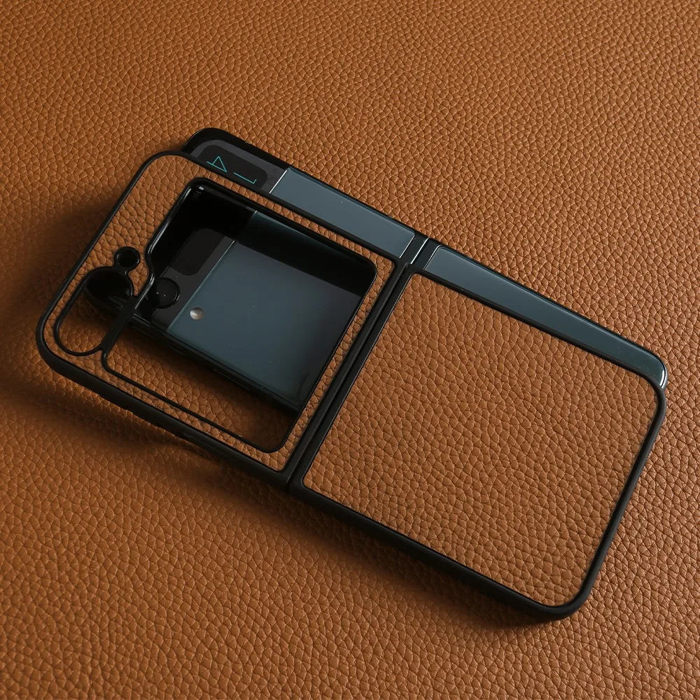 Luxury Genuine Leather Case For Samsung Galaxy Z Flip6 Cases for galaxy Z Flip 6 phone Cover Litchi Pattern Cowhide Coque Shell
