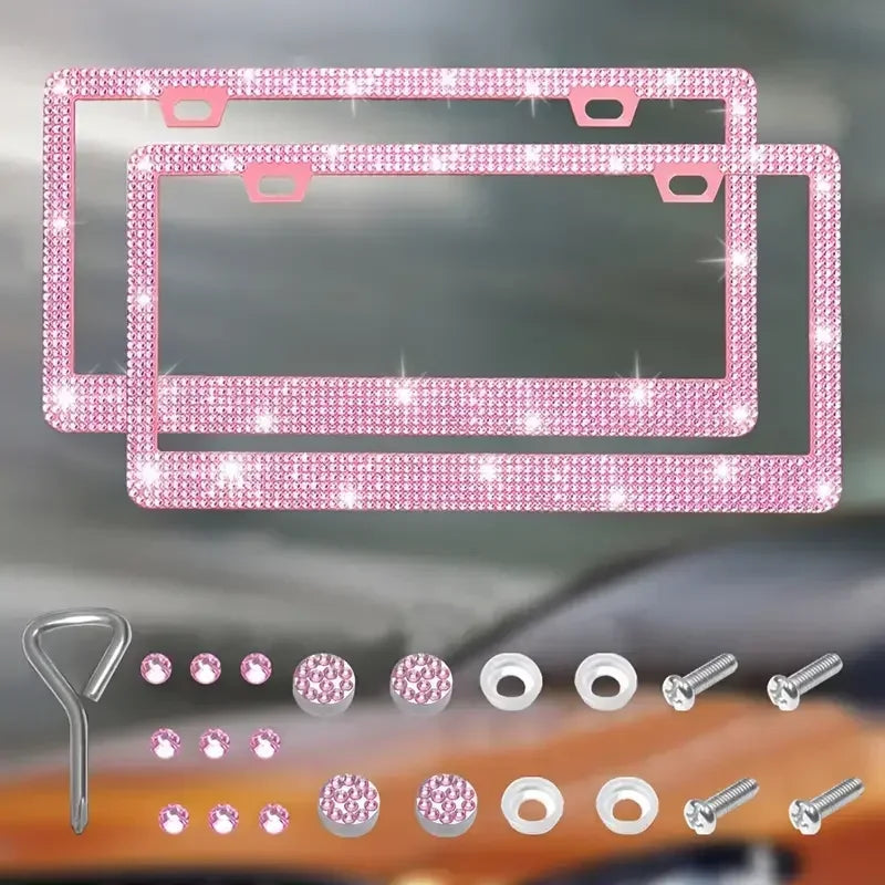 NEW Bling Crystal Car License Plate Frame Women Rhinestone License Plate Frame Cover Holder Car Accessories with Screw 31*16cm