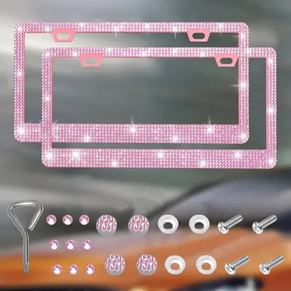 NEW Bling Crystal Car License Plate Frame Women Rhinestone License Plate Frame Cover Holder Car Accessories with Screw 31*16cm