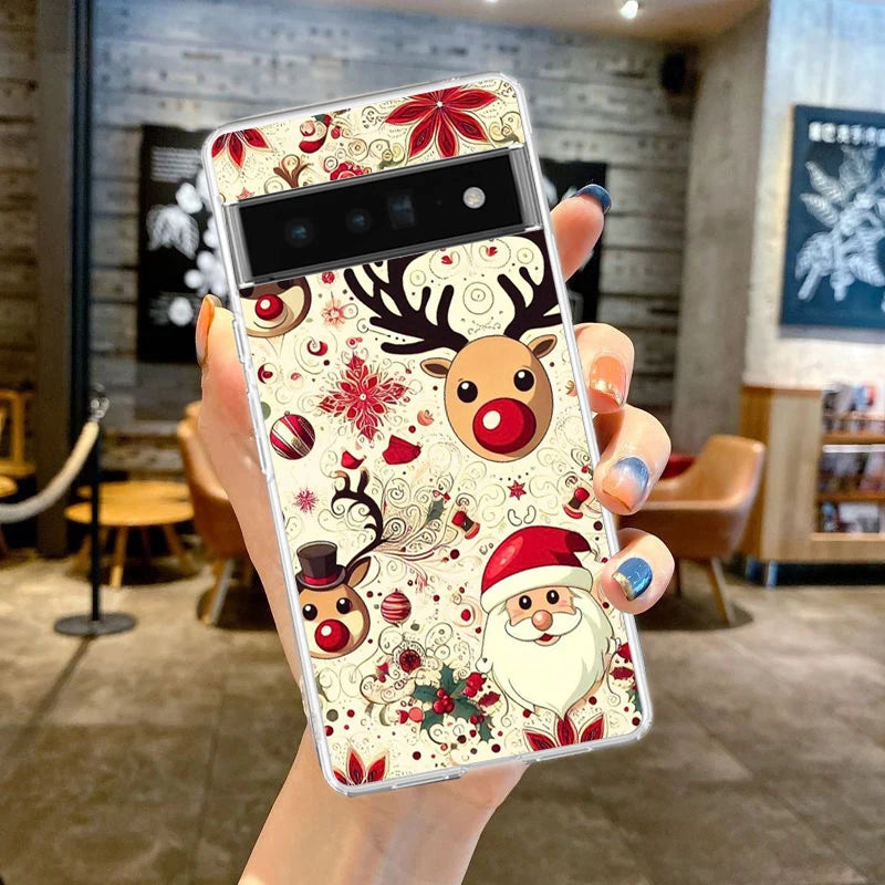 Phone Case Cover for Google Pixel 9 8 7 6 5 4 4XL 7A 6A 5A 4A 3A Pro XL 5G Transparent Soft TPU Shell Merry Christmas Pattern