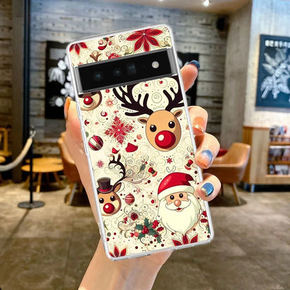 Phone Case Cover for Google Pixel 9 8 7 6 5 4 4XL 7A 6A 5A 4A 3A Pro XL 5G Transparent Soft TPU Shell Merry Christmas Pattern