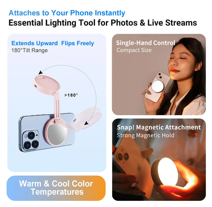 Magnetic Selfie Light Compatible with MagSafe iPhone,CRI95 700lx/0.3m Folding LED Phone Fill Ring Lighting with