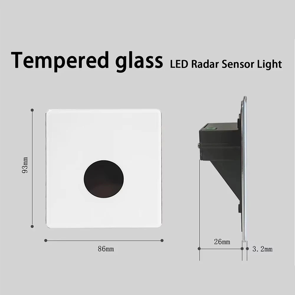 Embedded Stair LED Light Smart Glass Nightlights PIR Motion Sensor Bedroom Indoor Wall Sconce Balcony Step Corridor Radar Sensor