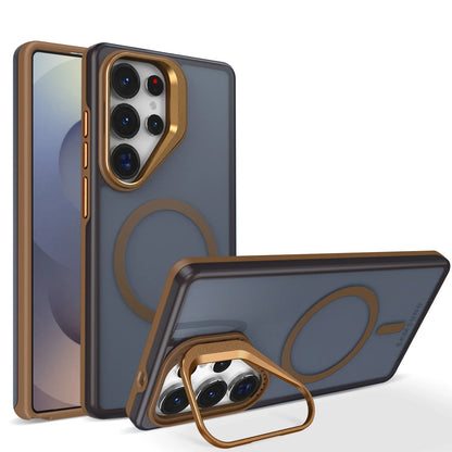 Luxury Matte Clear With Holder Magnetic Magsafe Case For Samsung Galaxy S25 S24 S23 S22 Ultra Plus S25Edge S24FE S25FE Cover