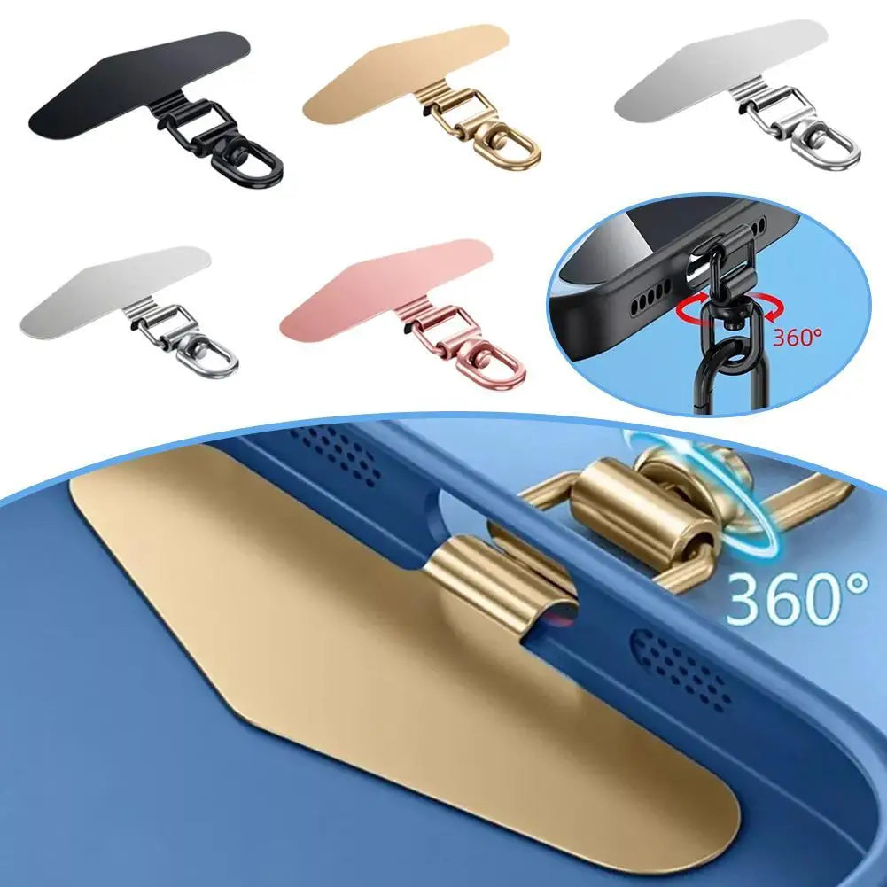Upgrated 360 Rotatable Stainless Steel Phone Tether Tab Metal Patch Gasket Cellphone Lanyard Safety Connecter Piece New