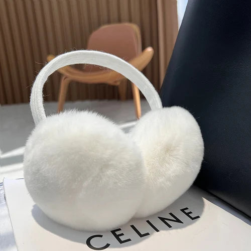 MPPM Cute Headphones Women Genuine Real Rabbit Fur Warm  Earmuff Headbands Winter Accessories for Women  Ear Cover for Winter