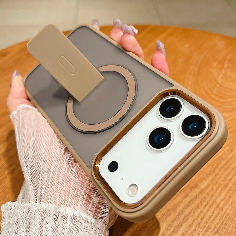 New For Magsafe Magnetic Wireless Charging Fold Holder Ring Translucent Matte Phone Case For iPhone 17 Pro Max Bumper Back Cover