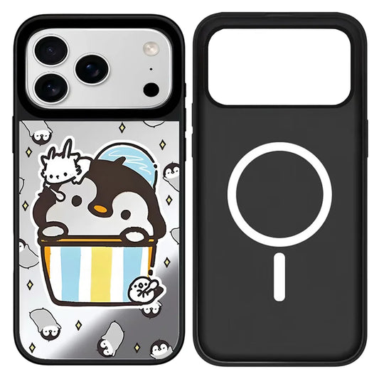 Cartoon Penguin Mirror Surface Cover for iPhone 12 13 14 15 16 17 Pro Max 17 Air Case - Protective Magnetic Case
