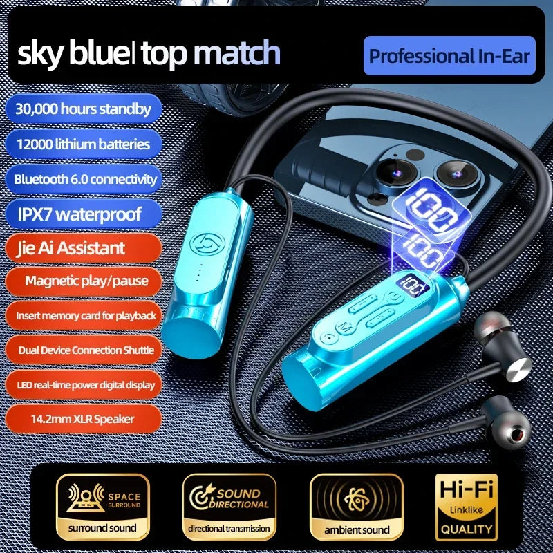 12000mAh 30000Hours Playback Wireless Bluetooth Earphones Magnetic Sports Running Headset Neckband Sport Earbuds Noise Reduction