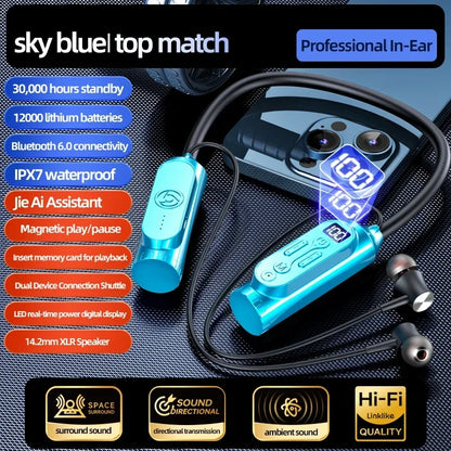 12000mAh 30000Hours Playback Wireless Bluetooth Earphones Magnetic Sports Running Headset Neckband Sport Earbuds Noise Reduction