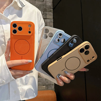 For Iphone17promax Magnetic Case Leather Pattern Matte Phone Case for IPhone 17 16 14 15 13 12 Pro Max Plus 11 for Magsafe Cover