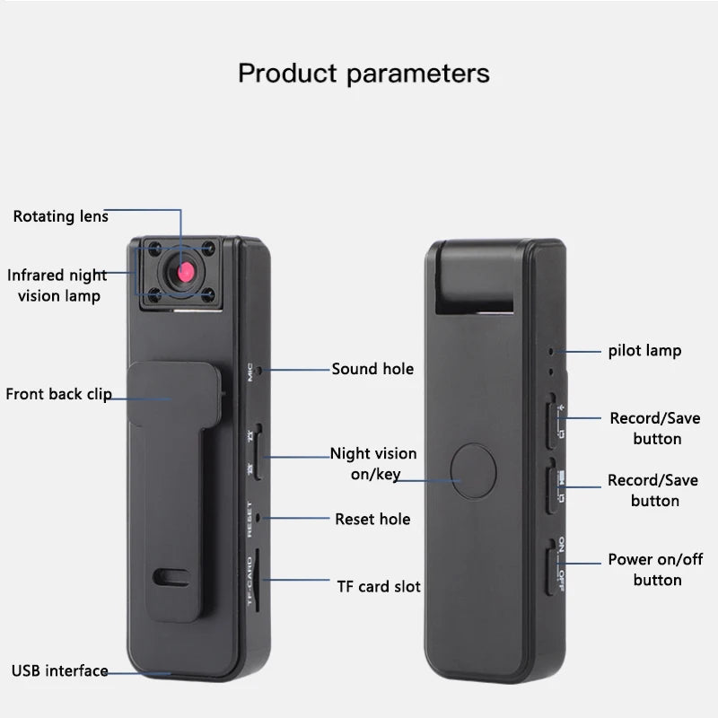 A9 Mini Handheld Camera 1080P HD Infrared Night Vision Back Clip Camera Recorder Outdoor Sports Riding Handheld Camera