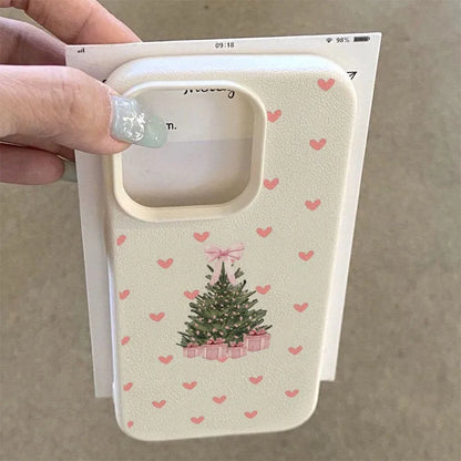 Pink Heart Gift Christmas Tree Pattern New Anti-Drop Protective Tpu Phone Case, Suitable for iPhone 17 Air Pro Max, iPhone 16, 15, 14, 13, 12, 11, Air Plus Pro Max Series Phone Cases, Suitable for Various Holidays, Birthdays,