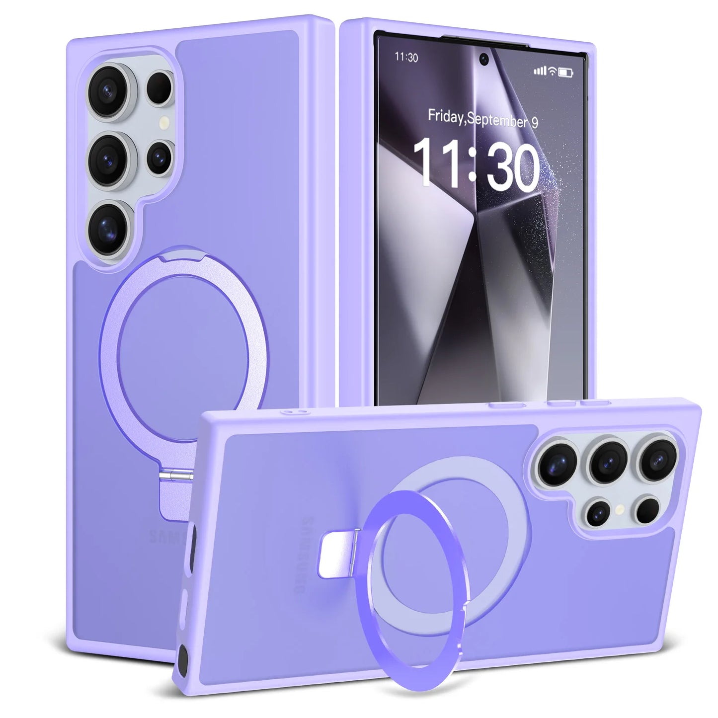 Luxury Metal Ring Fold Stand Case For Samsung Galaxy S25 Edge S24 Plus S23 Ultra Matte Translucent Wireless Charger Cover Funda