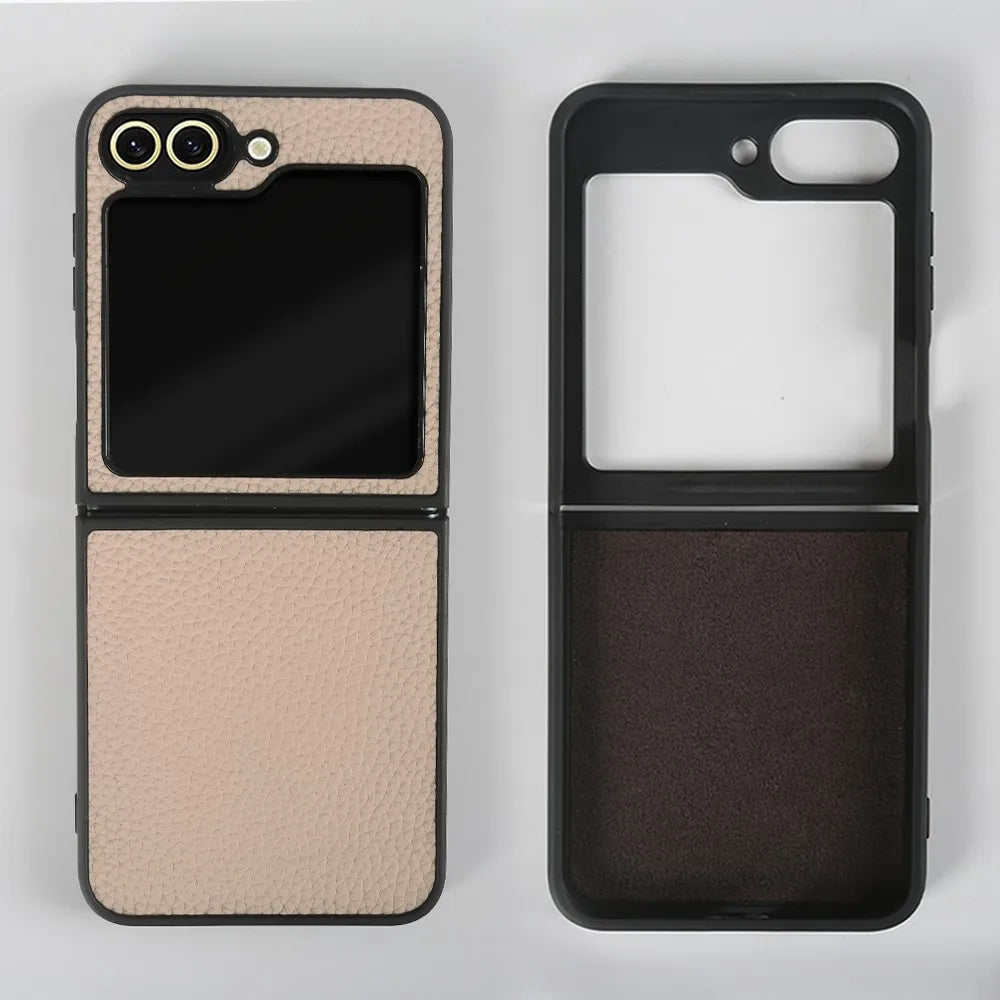 Luxury Genuine Leather Case For Samsung Galaxy Z Flip6 Cases for galaxy Z Flip 6 phone Cover Litchi Pattern Cowhide Coque Shell