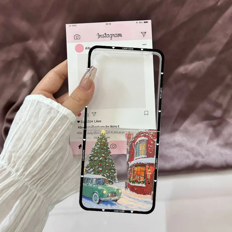 Winter Snow Landscape Phone Case For Samsung Galaxy Z Flip 7 Christmas Street Scenery Clear Hard Folding Cover For ZFlip7 Fundas