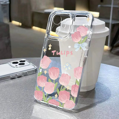 Cute Bow Cherry Phone Case For iPhone 16 Pro Case iPhone 13 11 15 12 14 Pro Max XR XS X 7 8 Plus SE 2020 Shockproof Clear Cover