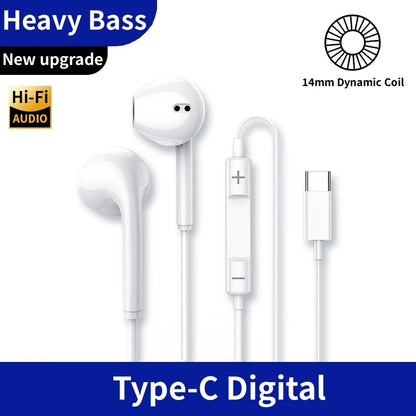 In-Ear Earphones Subwoofer With HD Mic 3.5mm TypeC Wired Headset For Samsung Xiaomi Huawei Phone Headphones Stereo Music Earbuds