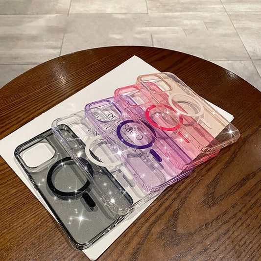 Magnetic Case for iPhone 16 16E 15 14 13 12 Pro Max Plus Cover Shimmering Starry Clear Shockproof Mag-safe Shell Phone Fundas