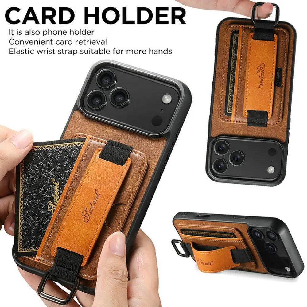 Luxury Case For iPhone 17 Pro Max 5G 2025 Wrist strap Leather Card Stand Funda For iPhone 17 Air Back Cover iPhone17 Pro Etui