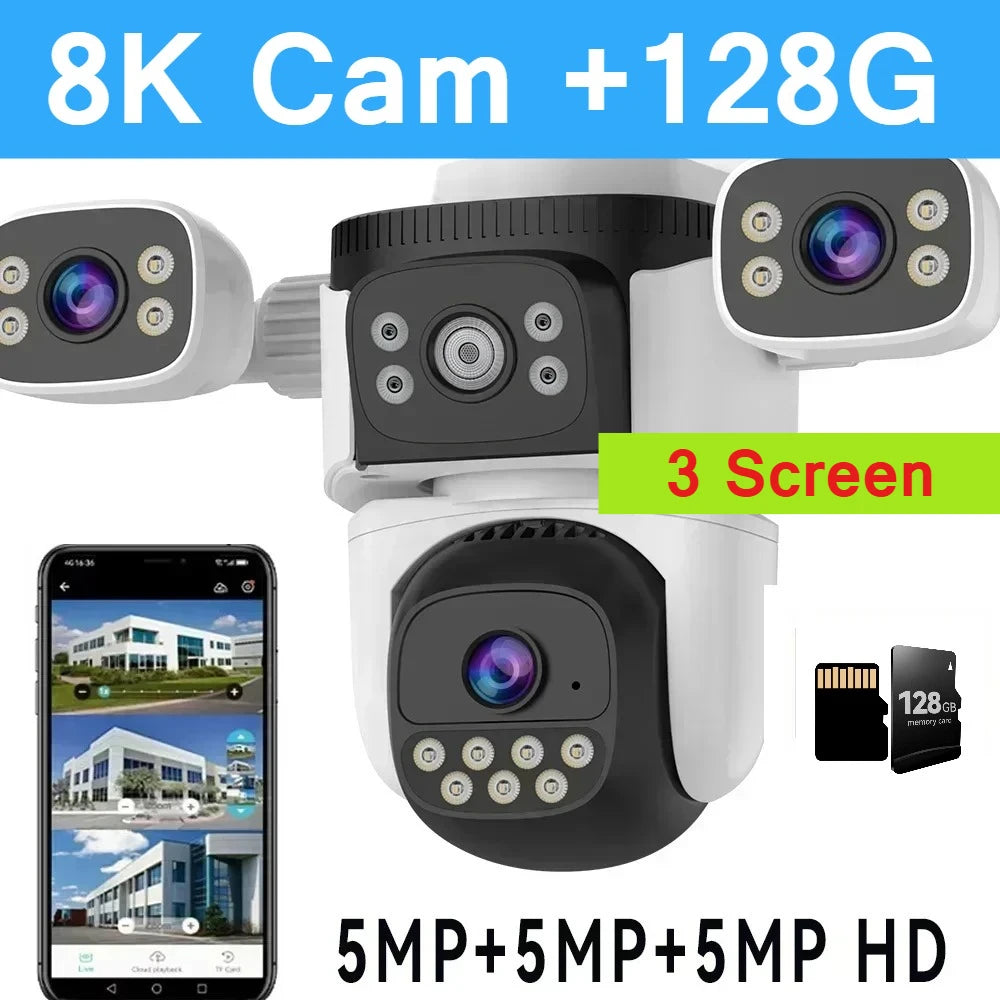 10K 20MP Four Screen Outdoor WiFi Cam PTZ 5X Zoom Night Vision Four Lens 10K Wireless CCTV Surveillance Cam Security Protection