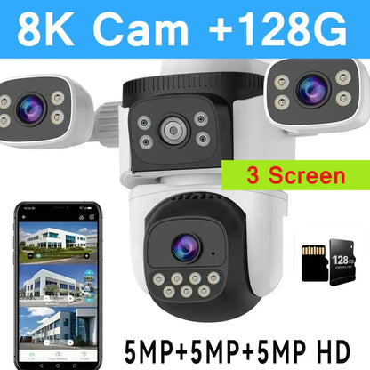 10K 20MP Four Screen Outdoor WiFi Cam PTZ 5X Zoom Night Vision Four Lens 10K Wireless CCTV Surveillance Cam Security Protection