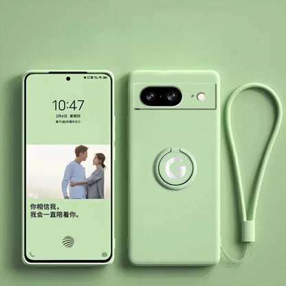 Original Liquid Silicone Rotable Ring Holder Case For Google Pixel 10 9 Pro XL 8 7 6 A Pro Wrist Strap Skin Feel Protector Cover