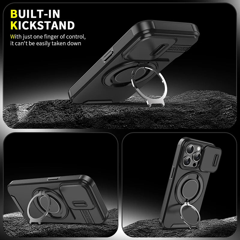 360°Rotating Hidden Metal Ring Car Holder Soft TPU+Hard PC Bumper Phone Case For IPhone 15 Pro Max 13 12 11 14 16 Pro Max Plus