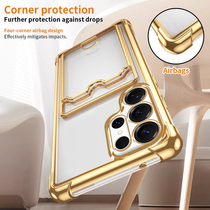 Luxury Plating Card Slot Holder Case For Samsung Galaxy S25 Edge S24 S23 Ultra S22 S21 S20 FE Clear Glitter TPU Soft Back Cover