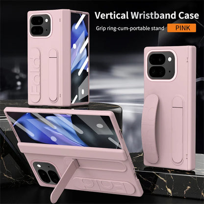 For Google Pixel 9 10 Pro With Hinge Phone Case Wristband Wrist Strap Stand Screen Protection Film Shockproof Protecion Cover