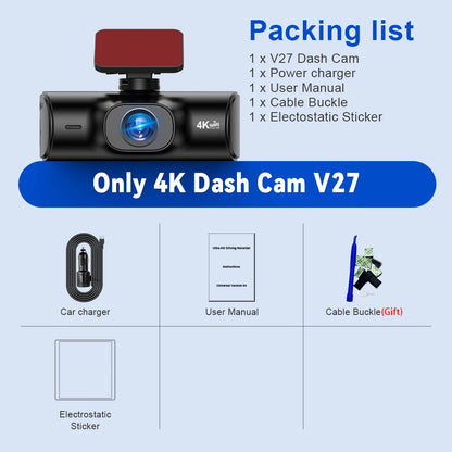 Soam 4K Full HD Dual Dash Camera,Front 4K+Rear 1080P,Built-in WiFi,1.97" IPS Screen,Night Vision,WDR,24H Parking Monitor
