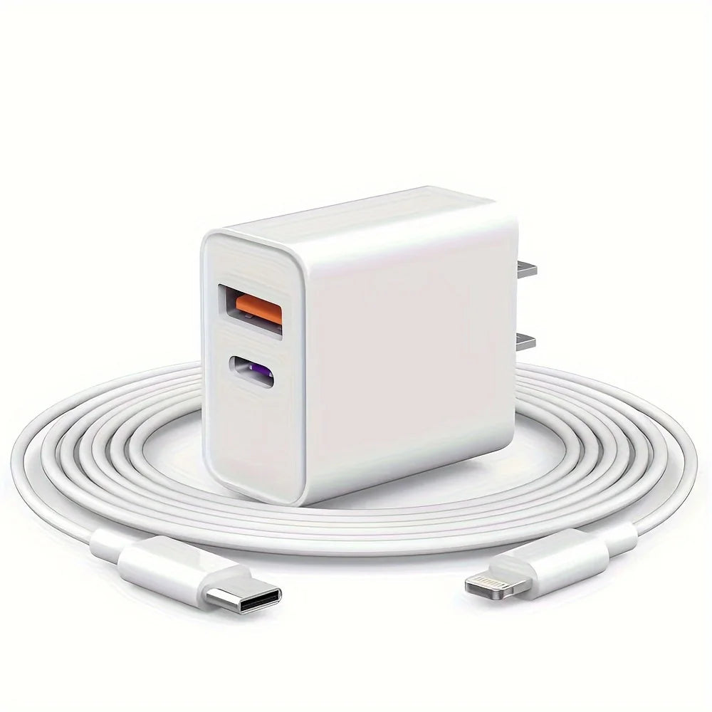 20W dual wall charger with 6-foot QC+PD 3.0 USB C power adapter, suitable for iPhone 14/14 Pro/13/15/15 Pro/XS/XR