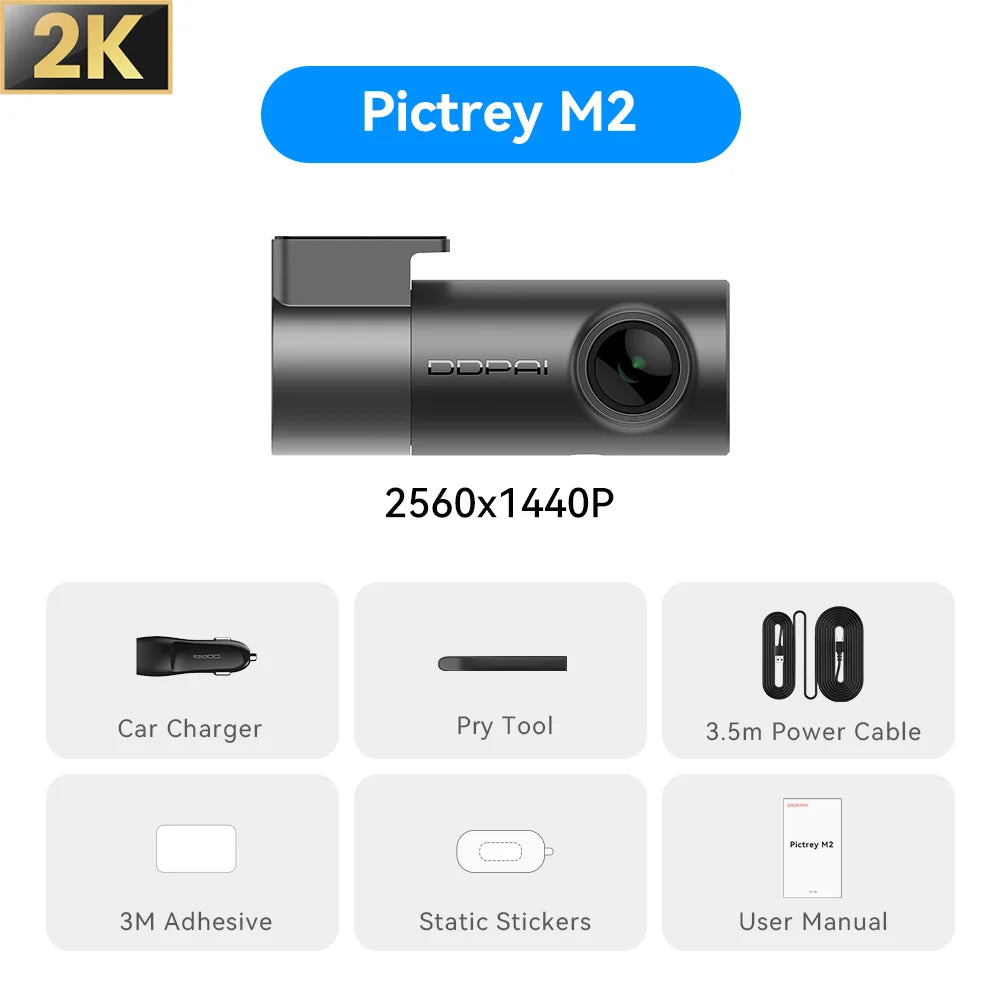 Pictrey M2 2K Dash Cam with Night Vision 330° Rotatable Car DVR Smart Voice Control 24H Parking Monitor