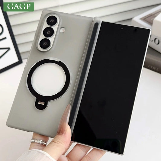 360 Rotating Bracket Clear For Magsafe Case For Samsung Galaxy Z Fold 7 6 5 4 Holder Wireless Charging Shockproof Bumper Cover