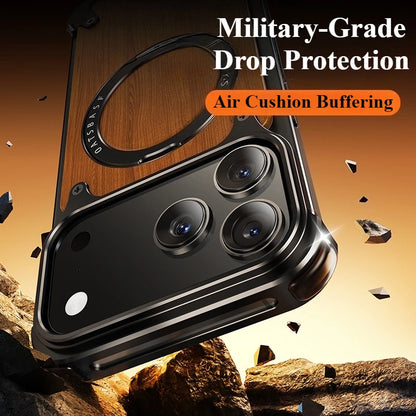 Oatsbasf Solid Wooden Phone Case for iPhone 17 Pro/Pro Max/17 Air with 360° Rotating Ring Stand Magnetic Shockproof Protective