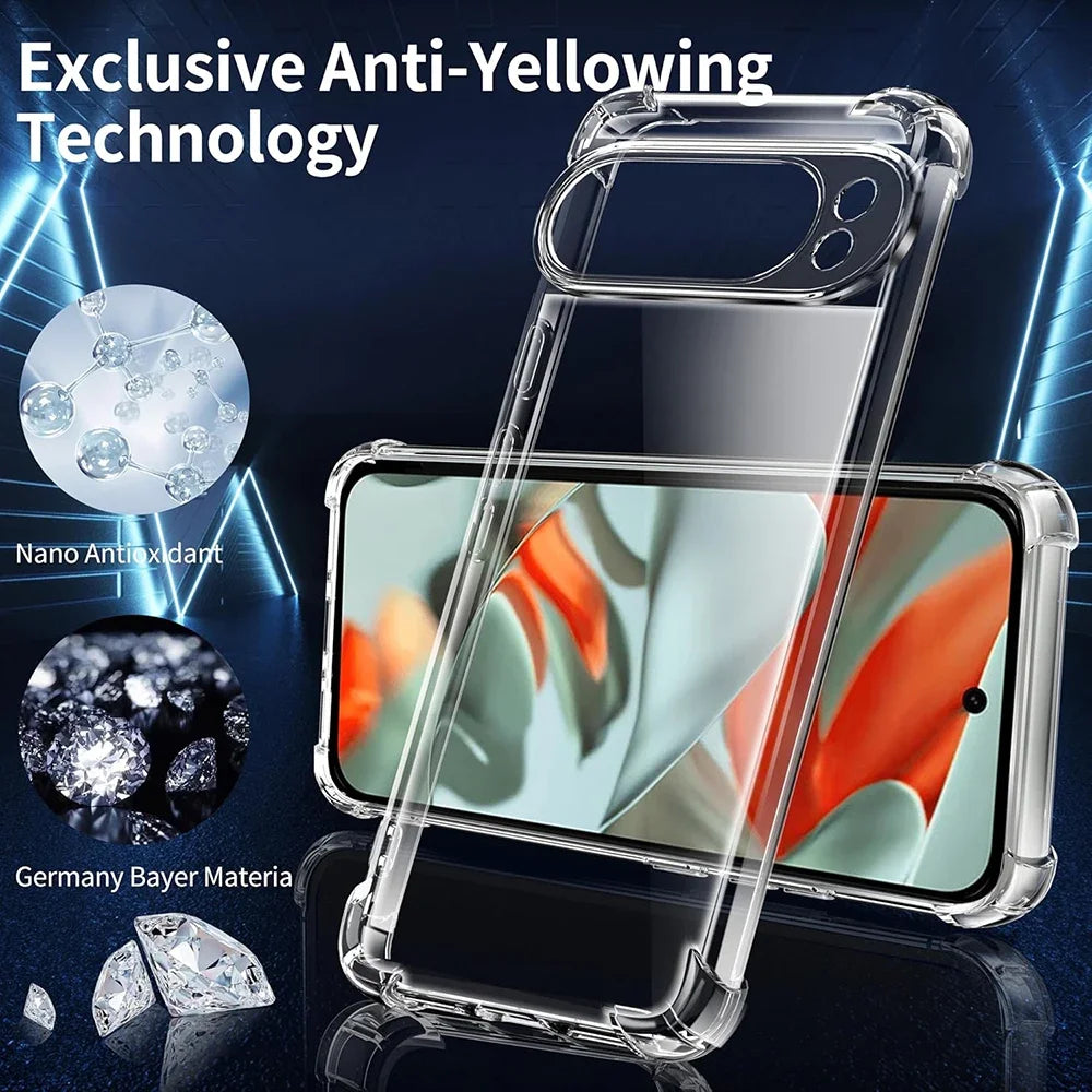 For Google Pixel 10 9 8 7 6 Pro XL 9a 8a 7a 6a Transparent Shockproof Silicone Clear Case Airbag Back Cover