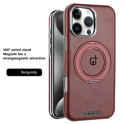 For Magsafe Magnetic 360°Rotating Car Bracket Ring Leather Phone Case For iPhone 16 Pro Max 14 11 12 13 15 Pro Max Bumper Cover